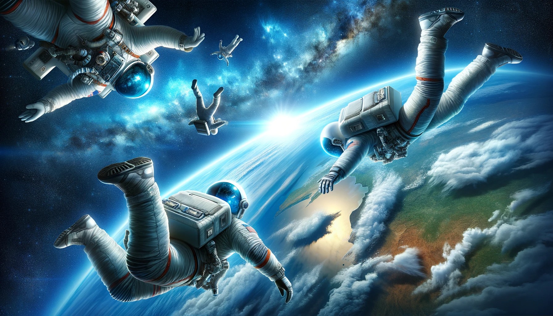 astronautas en caida libre a la Tierra