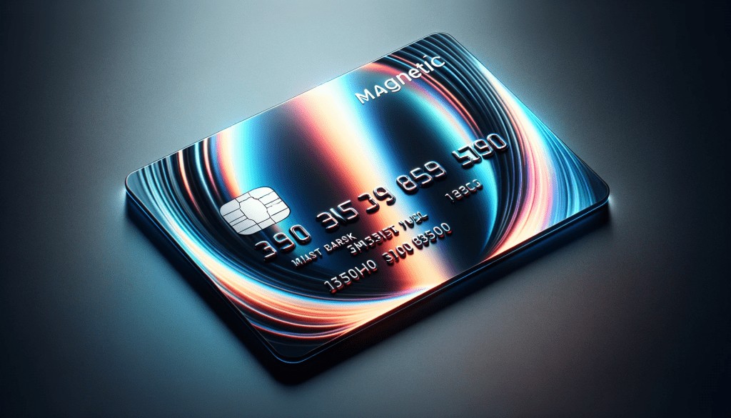 Una tarjeta de crédito mostrando una banda magnética visible, representando el almacenamiento de información mediante magnetismo.