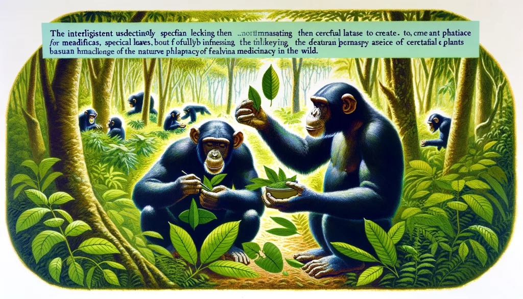 Chimpacés utilizando hojas medicinales